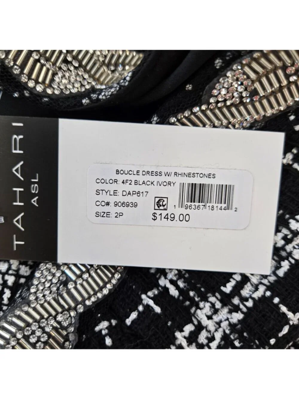 NWT Tahari ASL Boucle Tweed Mini Dress with Rhinestones Size 2 Petite - Picture 4 of 7